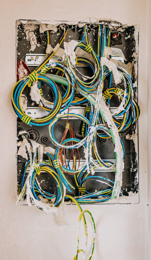 unorganised electric fuse box wires